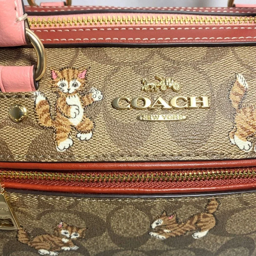 Coach Dancing Kitten Critters Print Signature Rowan Satchel Bag NWT - Picture 2 of 13